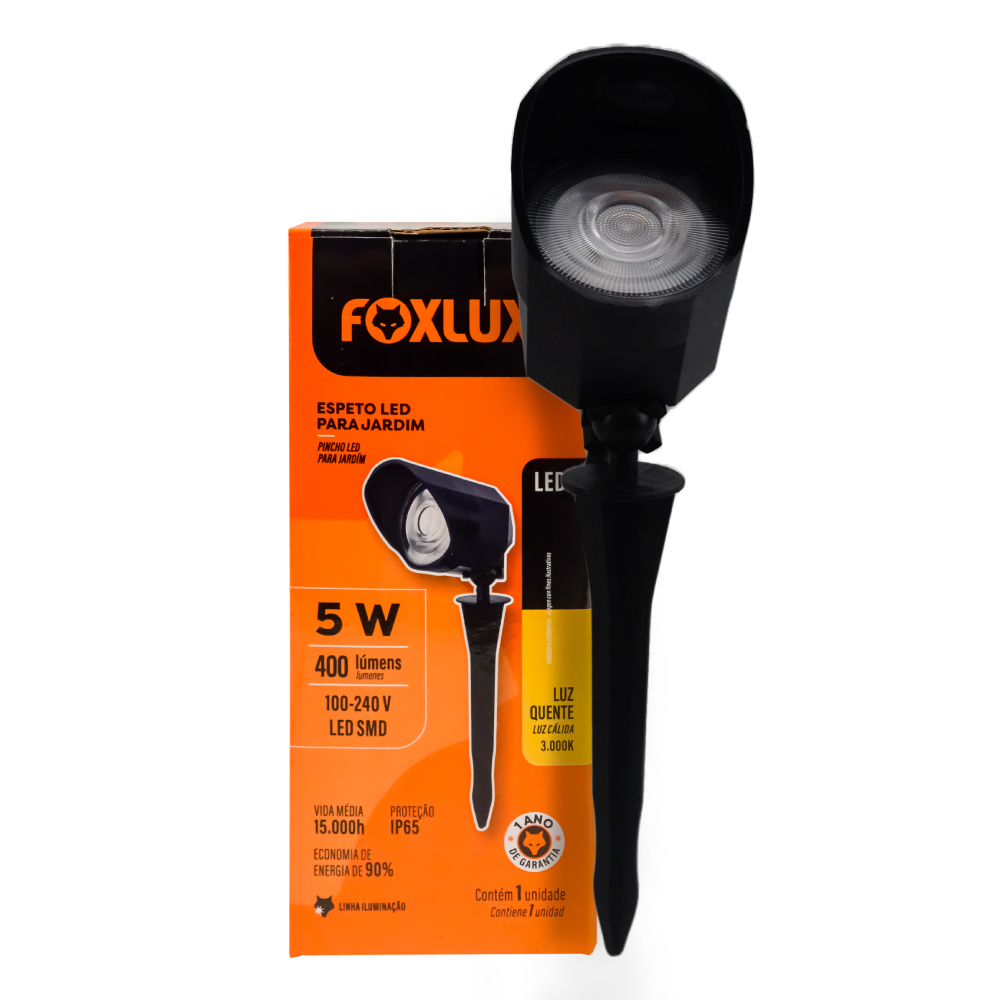 Luminária Foxlux Espeto Jardim 5W Luz Branco/Azul/Verde/Ambar